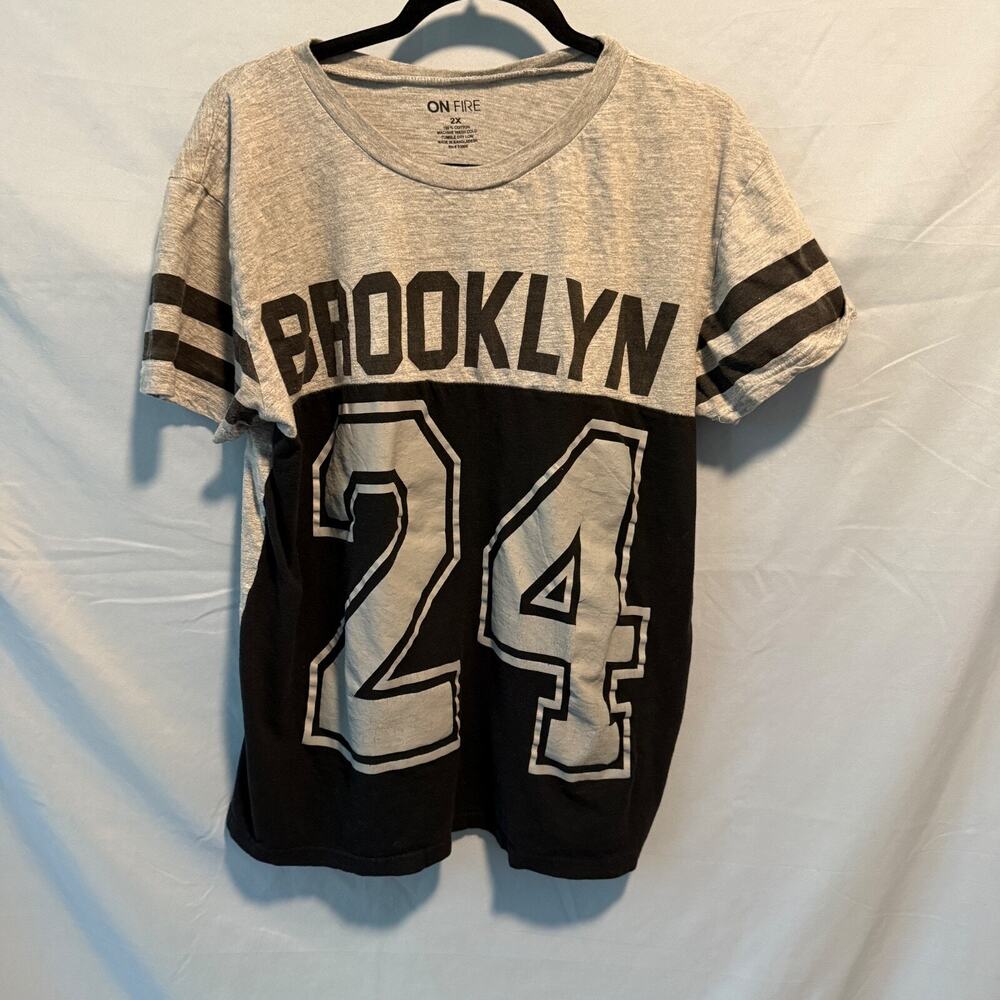 On Fire Brooklyn 24 T-Shirt Size 2X 100% Cotton Black And Gray
